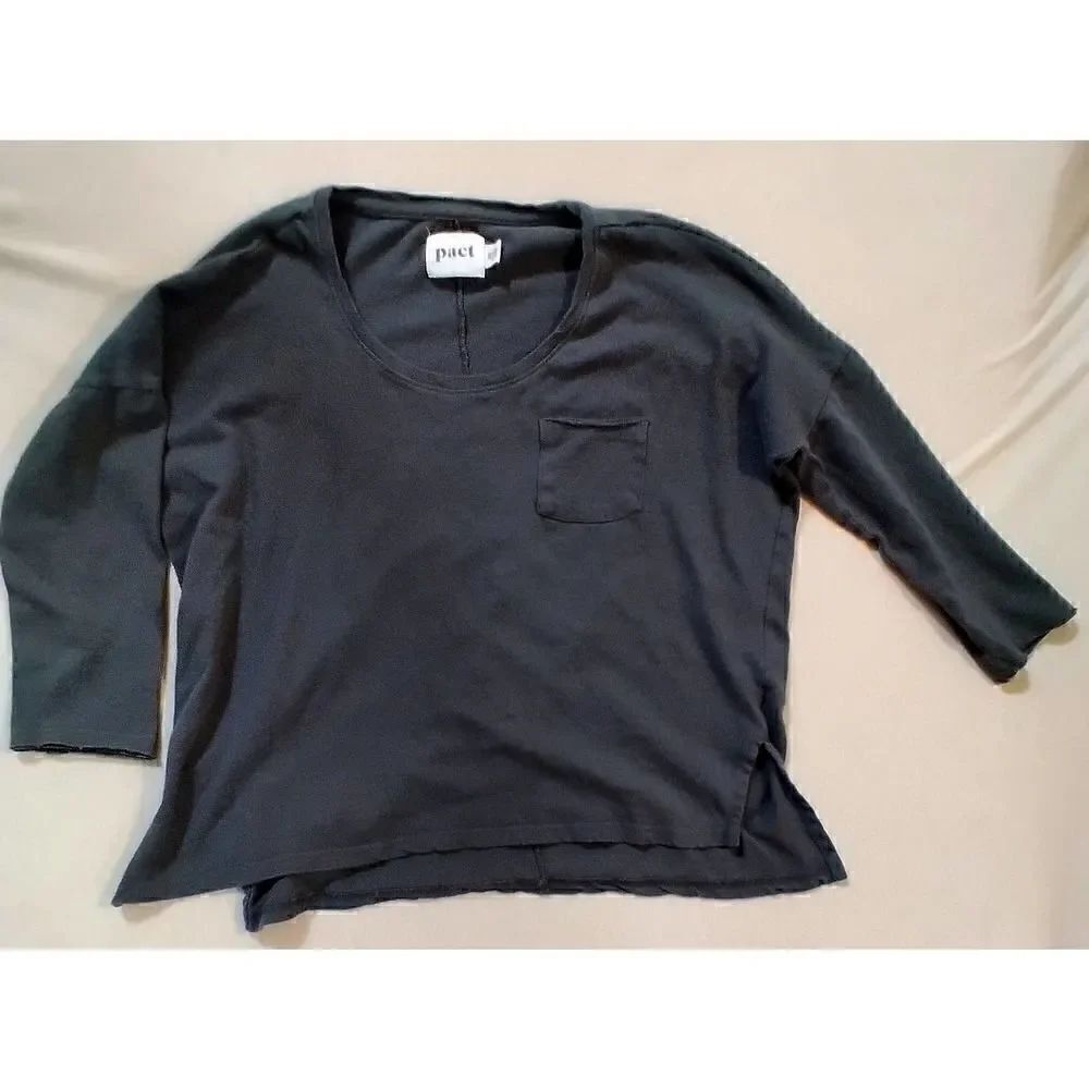 PACT WOMENS LONGSLEEVE SIZE MEDIUM ORGANIC COTTON RETRO CREW SWEATSHIRT BLUE